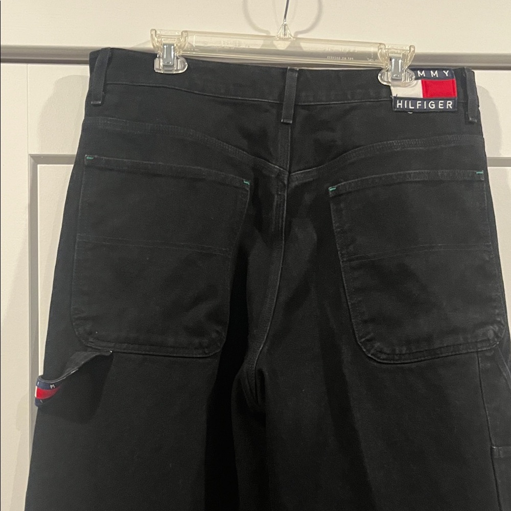 90s Y2K Tommy Hilfiger Black Carpenter Jeans Wide Leg Grunge 36/30 36 30 - Picture 10 of 16